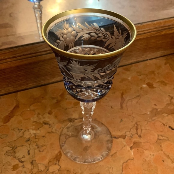 Marchioness by Ebeling & Reuss Sapphire Blue Crystal Wine Glass Western Germany - Picture 1 of 4